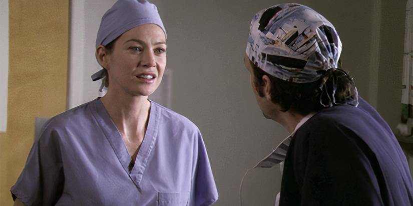 Meredith begging Derek to choose her in Grey's Anatomy.