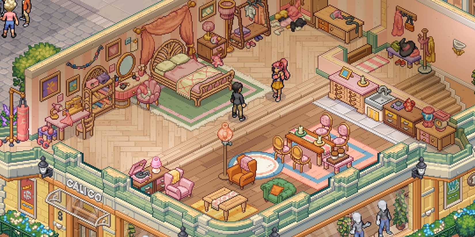 Witchbrook player talking to an NPC in a room.