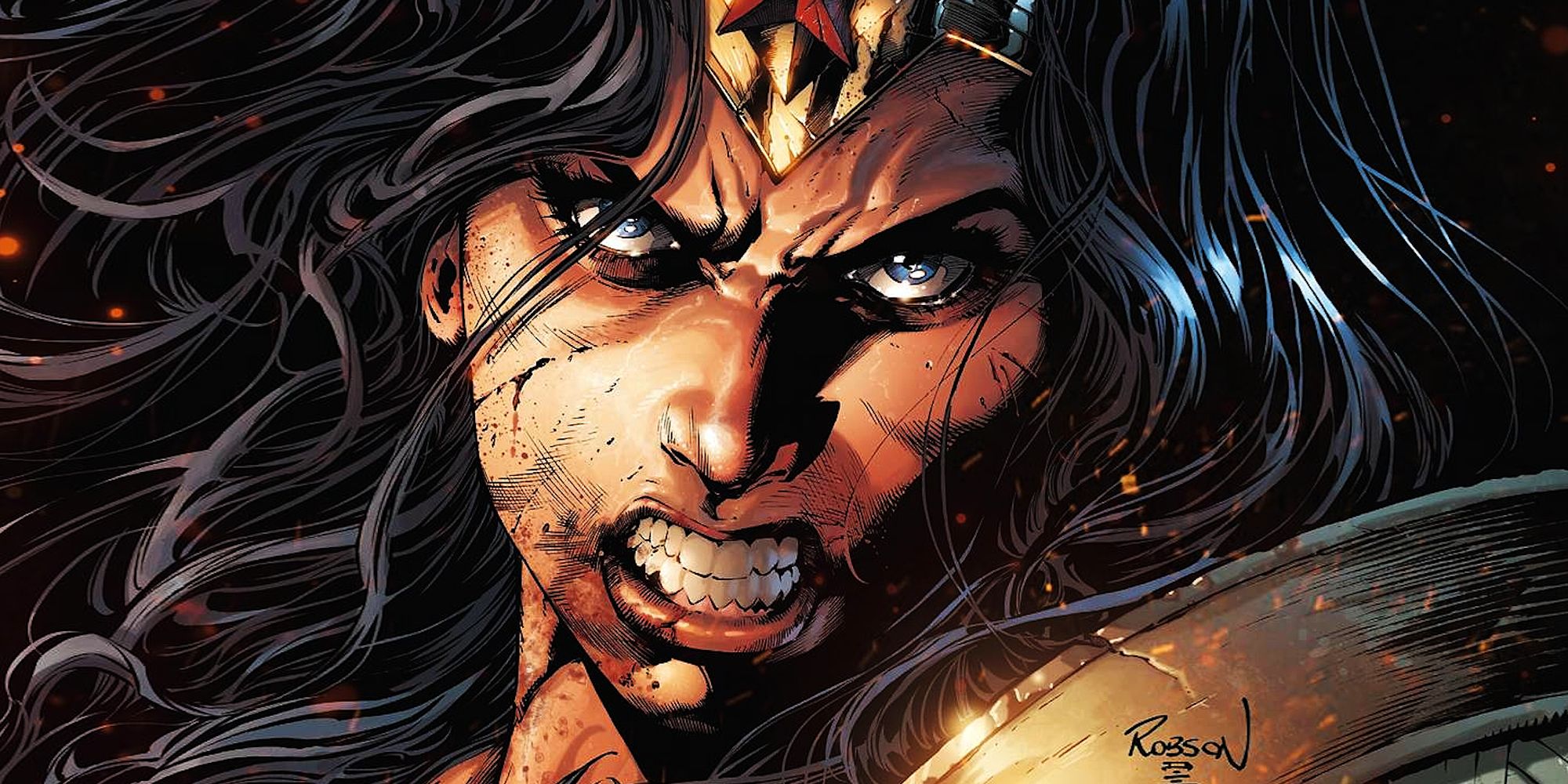 Wonder Woman Grimacing in Comic Cover Art