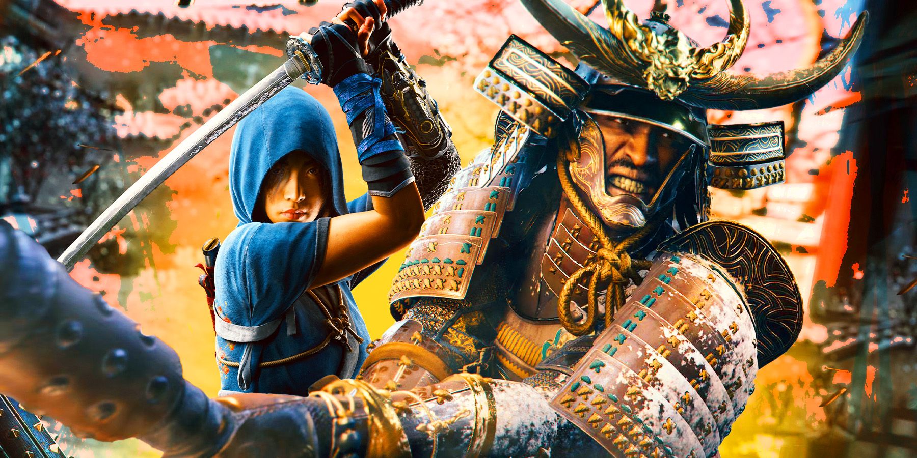 Yasuke and Naoe with weapons in Assassin&rsquo;s Creed Shadows.