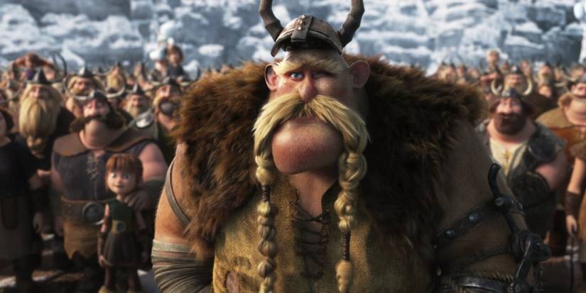 Gobber standing in front of the Vikings in How to Train Your Dragon: Hidden World