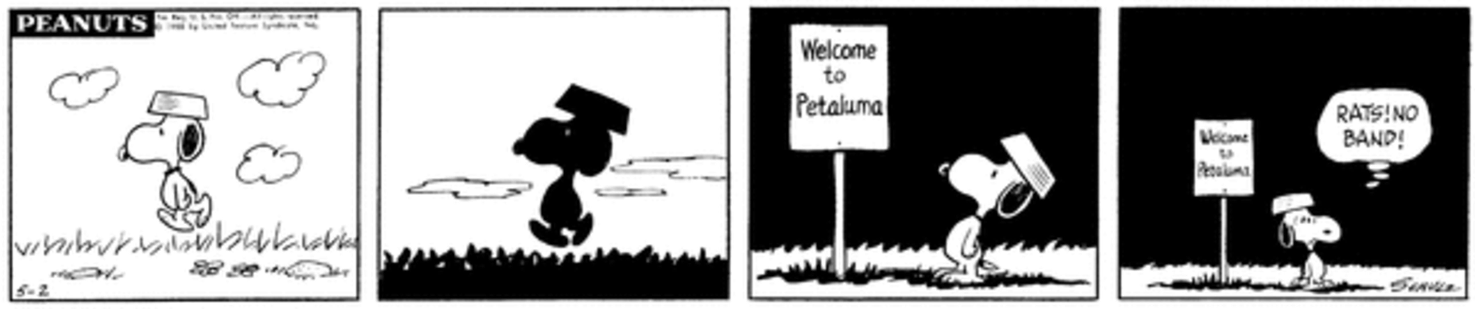Snoopy entering Petaluma city limits.