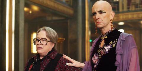 American Horror Story Hotel Iris looking worried next to Liz