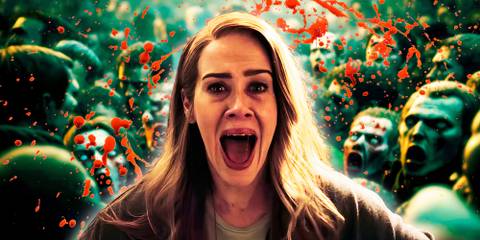 American Horror Story Sarah Paulson screaming with zombies in the background