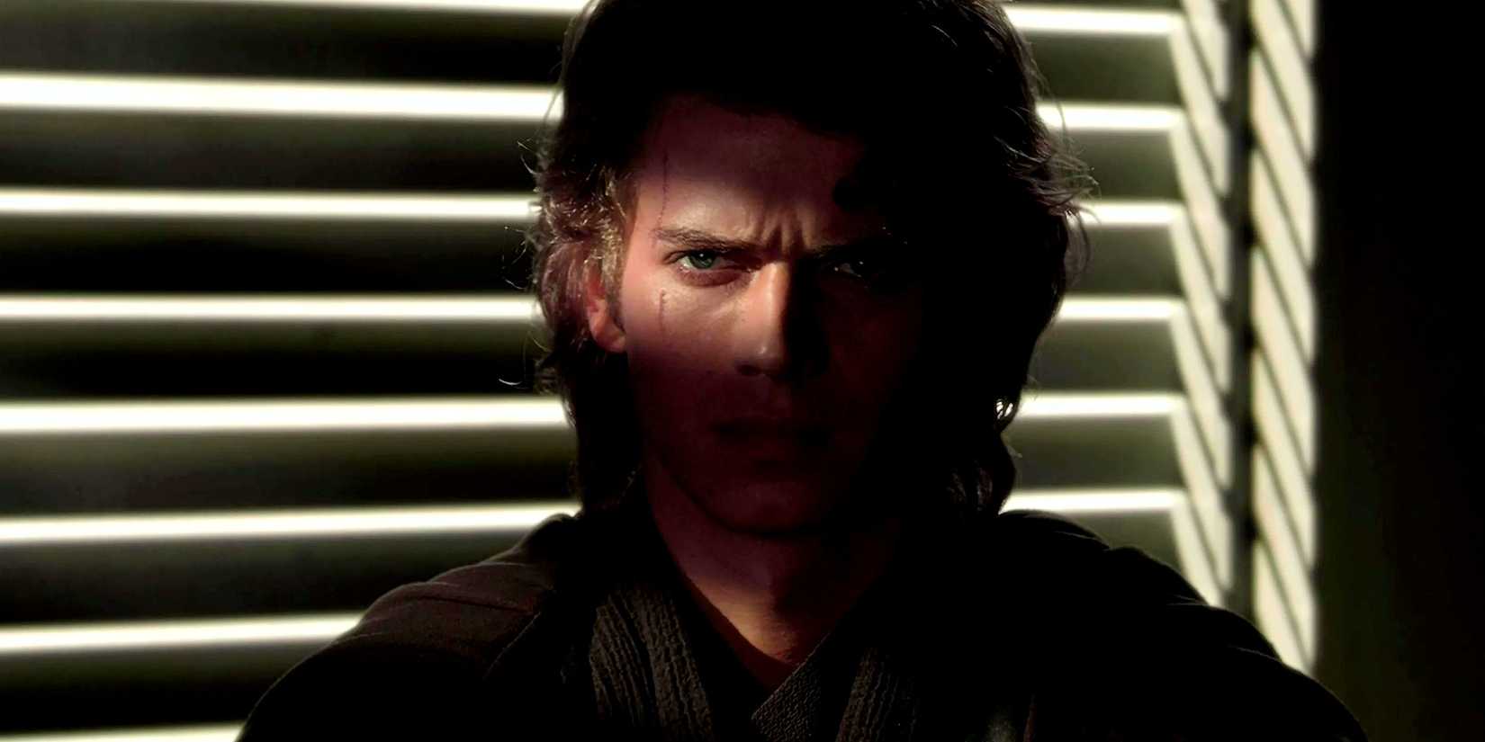 Close-up of Anakin Skywalker's face in the shadows in Star Wars: Episode III - Revenge of the Sith.