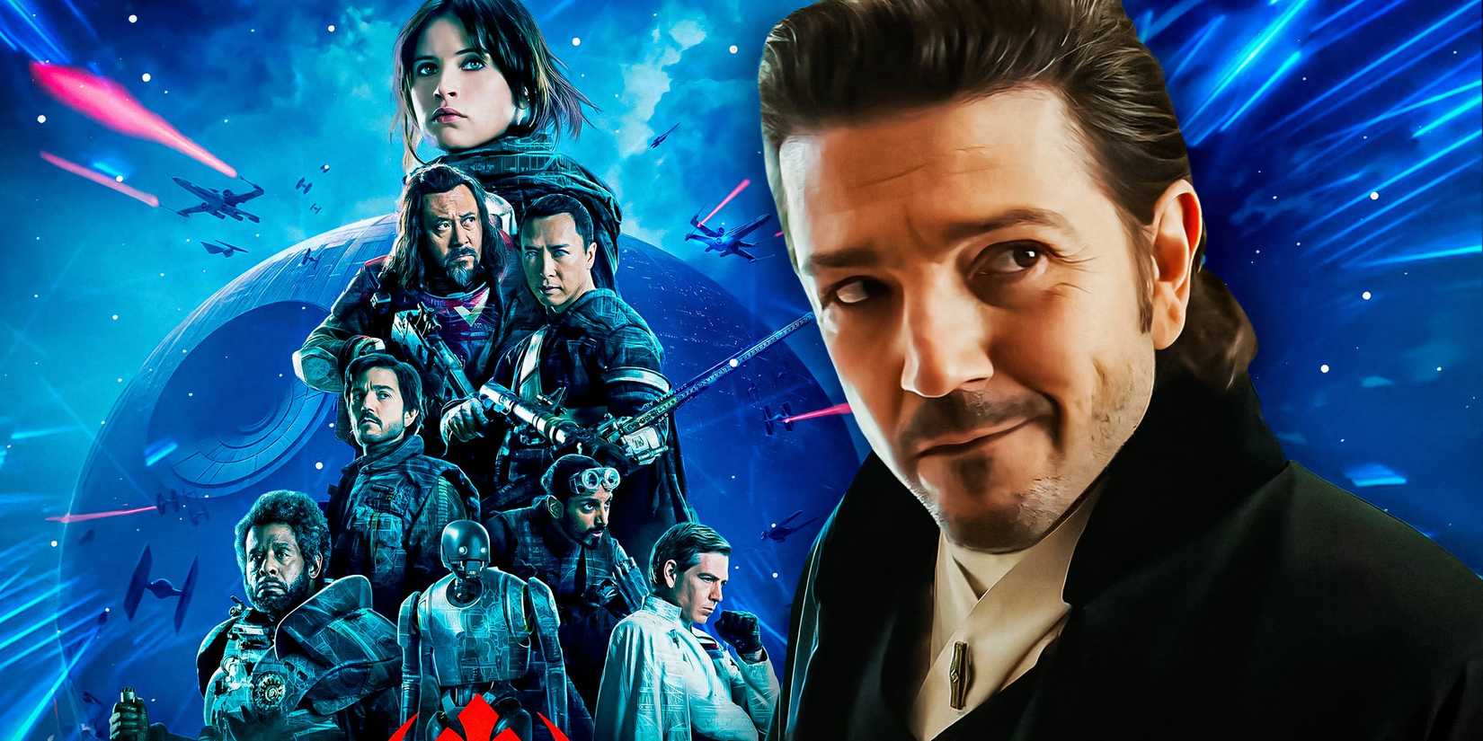 Cassian Andor smiles next to a Rogue One (2016) poster in Andor Season 2 (2025)