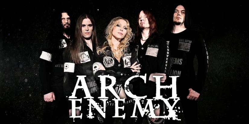 10 Replacement Metal Vocalists Who Were More Successful Than The Original 2 The band Arch Enemy alongside their logo