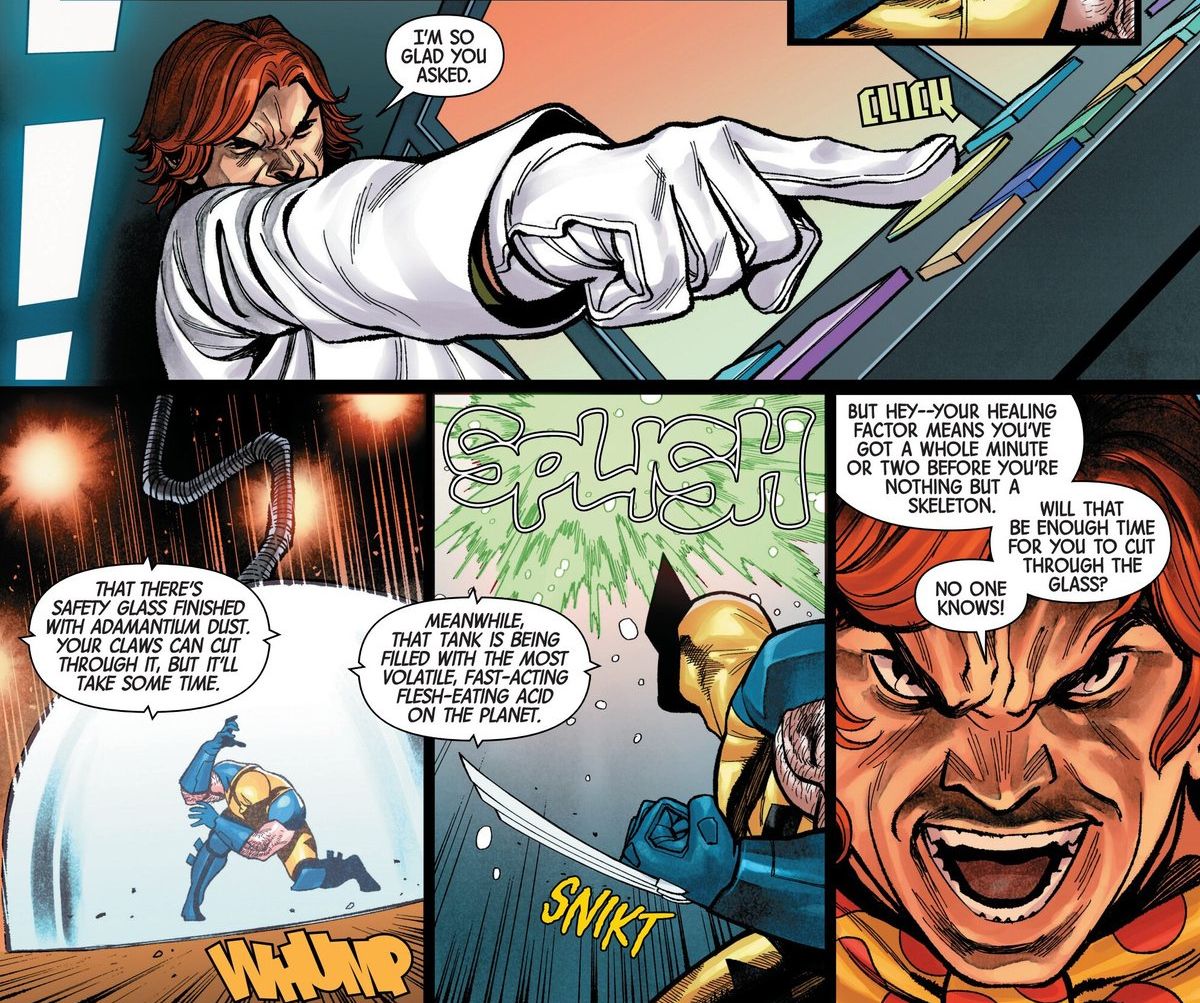 Arcade uses Adamantium Dust on Wolverineo