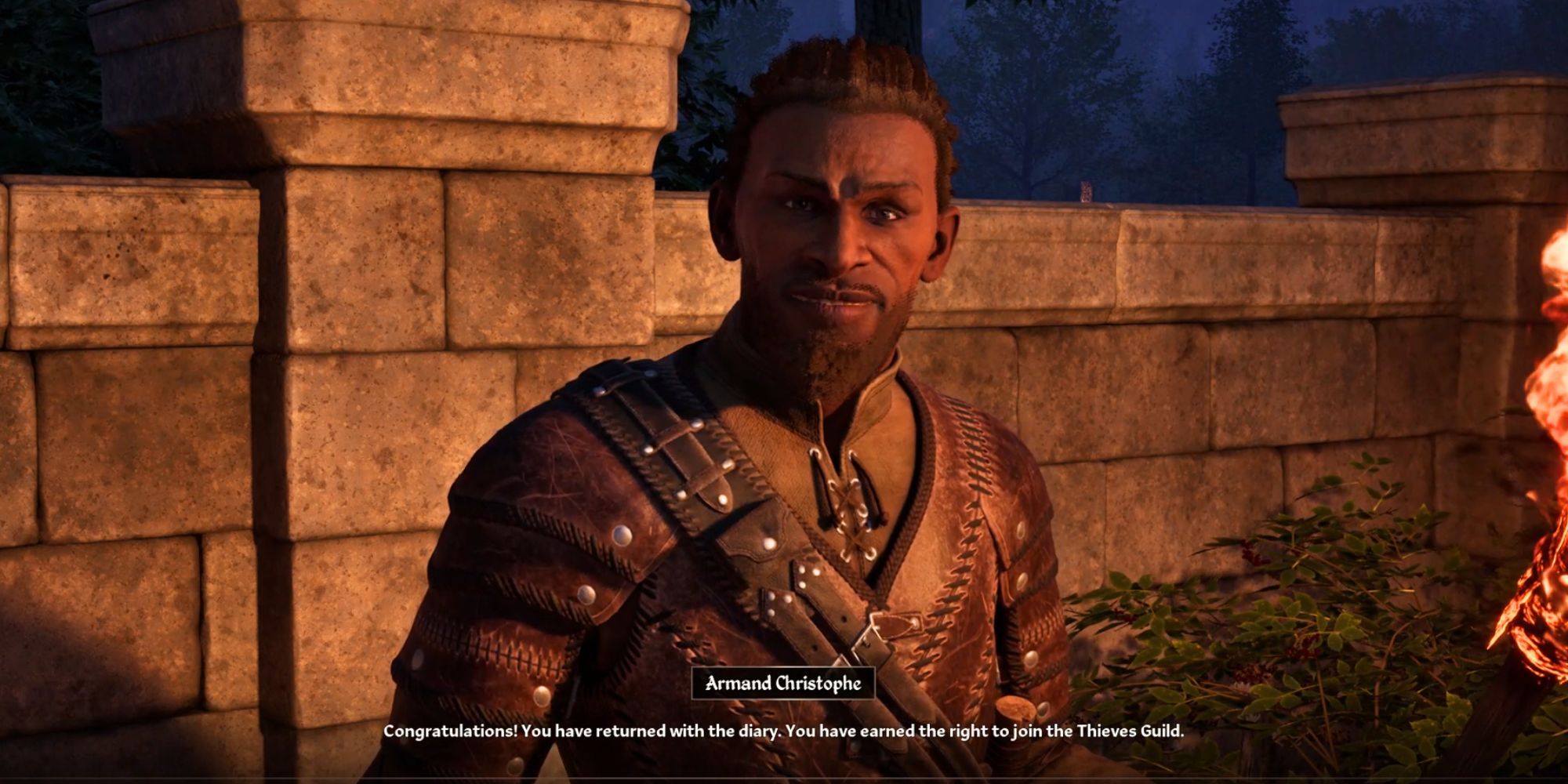 Armand welcoming the player into the Thieves Guild in Oblivion Remastered