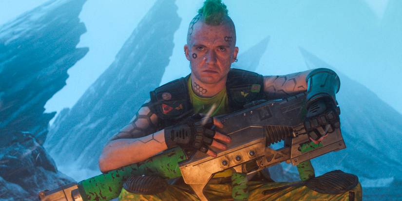 Mohawk (Gwion Glyn) with a defiant expression in Black Mirror Season 7 Ep 6