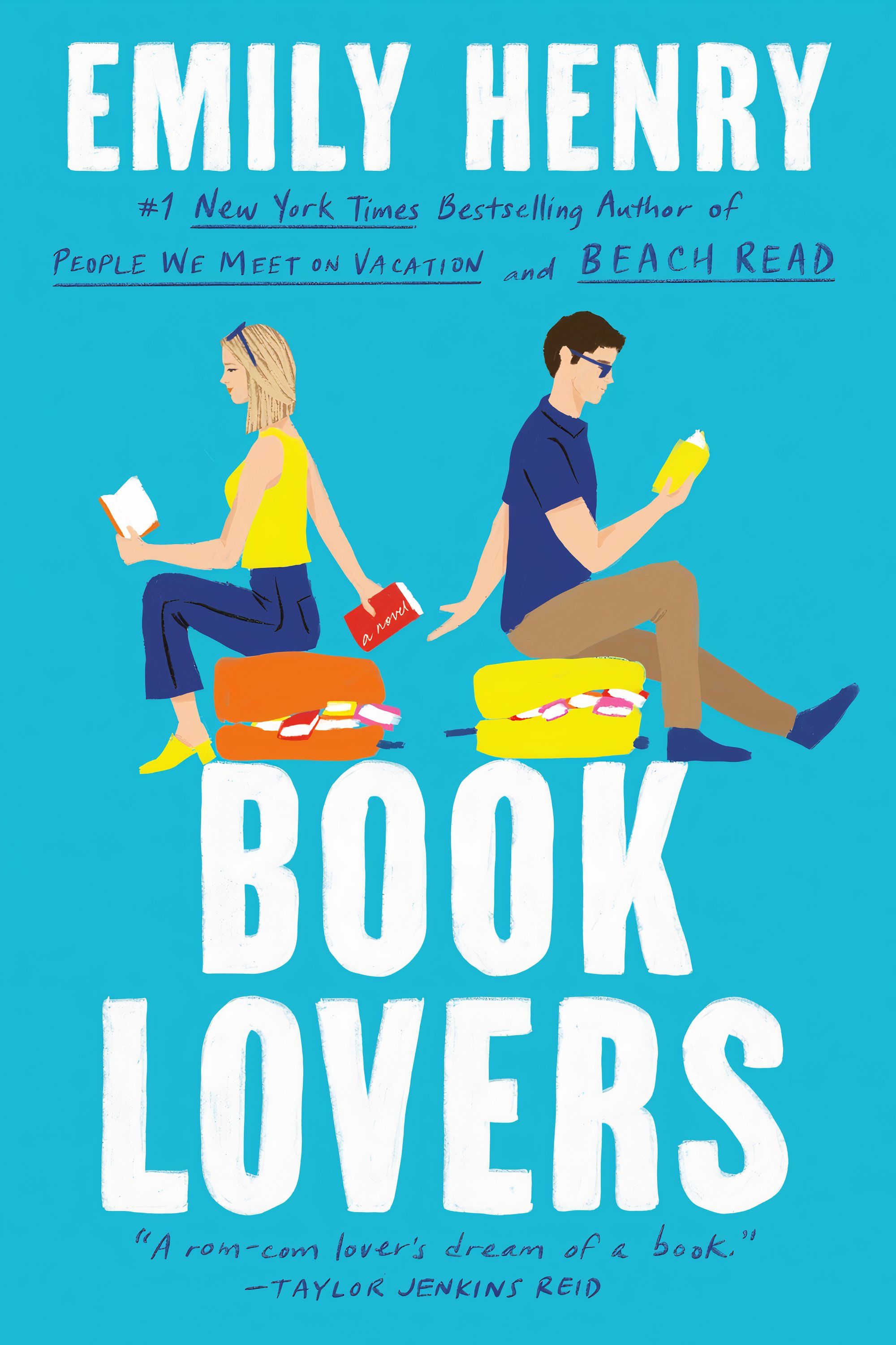 Copertina blu del romanzo Book Lovers di Emily Henry