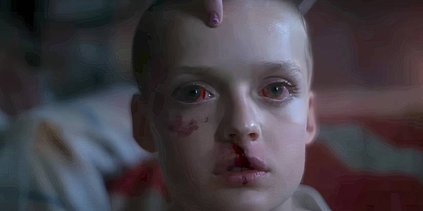 a bloody-nosed Oliver stares blankly forward in Bring Her Back Movie