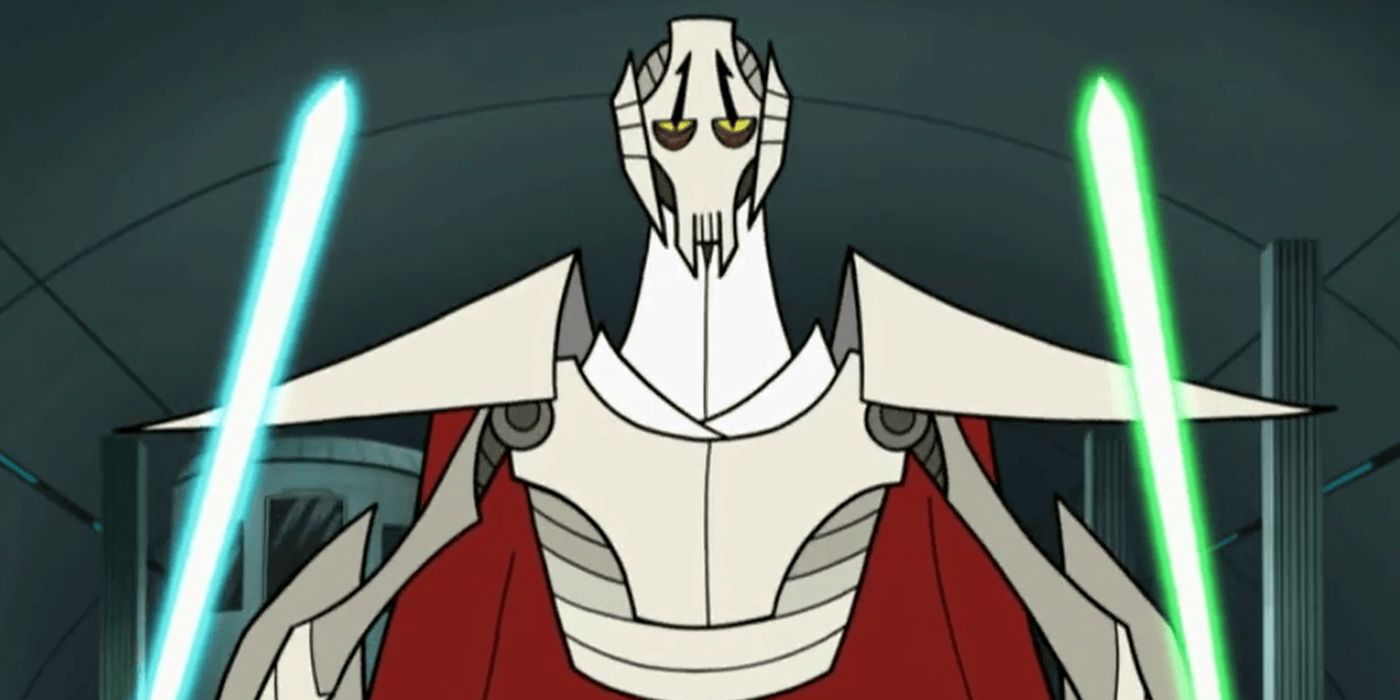 General Grievous brandishing two lightsabers