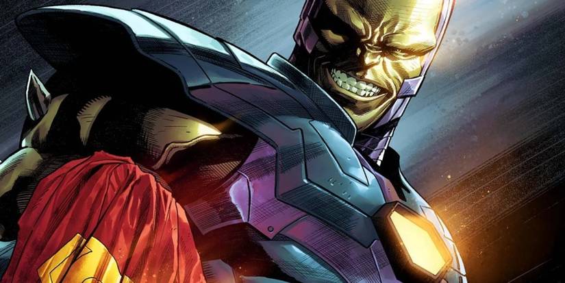 dc villain mongul holding superman's cape
