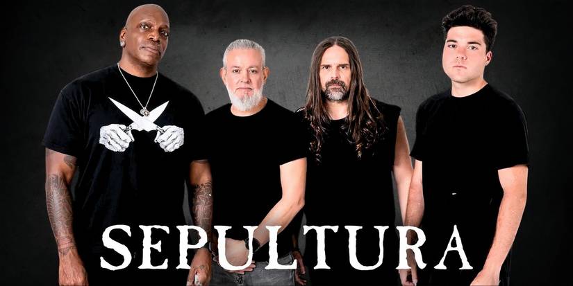 The band Sepultura alongside their logo