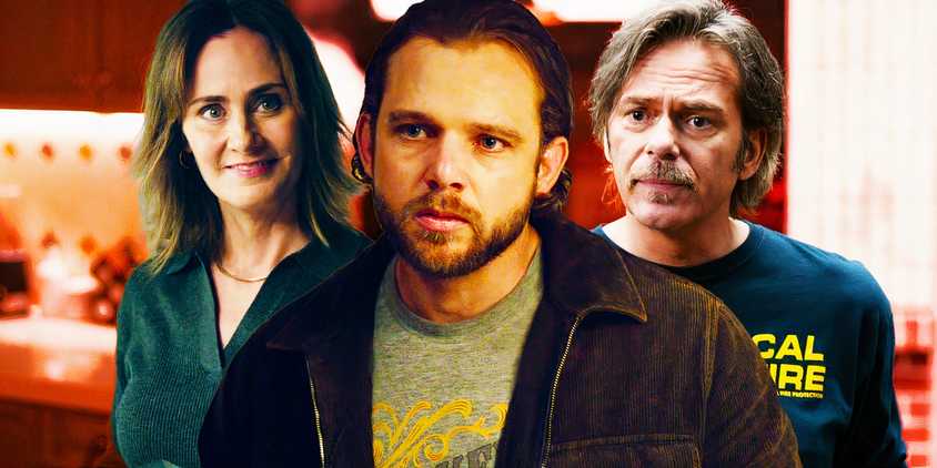 Diane Farr as Sharon Leone, Max Thieriot as Bode Leone and Billy Burke as Vince Leone in Fire Country season 3 episode 16