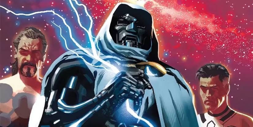 doctor doom in the future foundation with his fist closed in the fantastic four comics