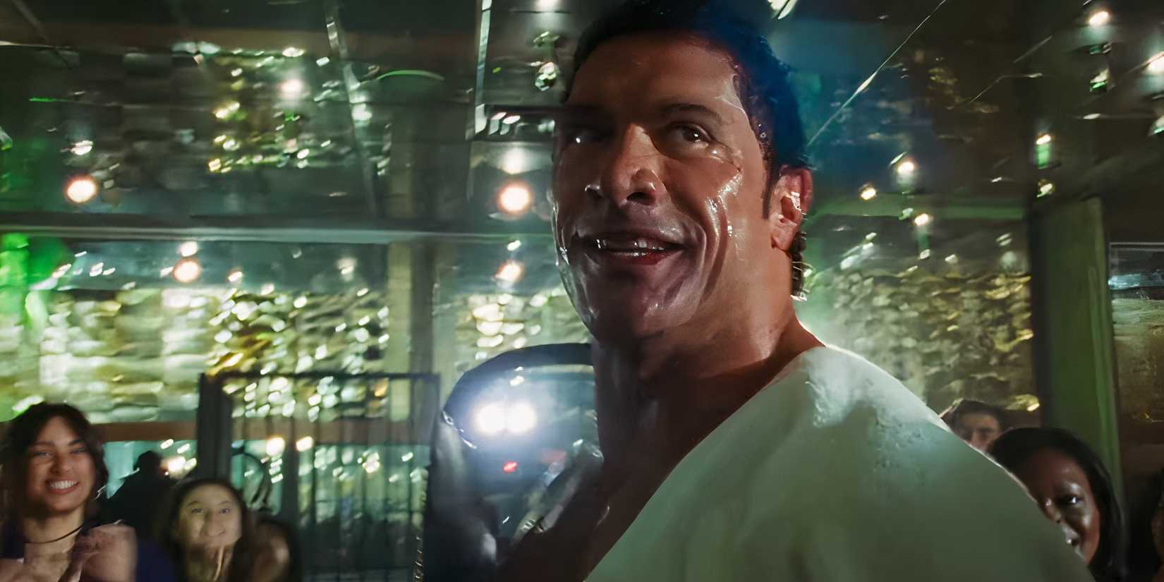 Dwayne Johnson smiling in The Smashing Machine