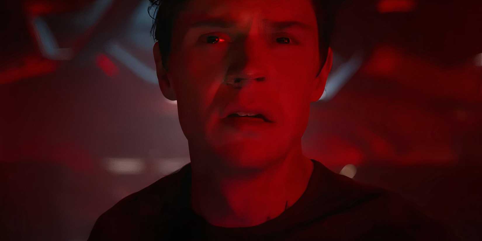 Evan Peters looking worried in Tron: Ares