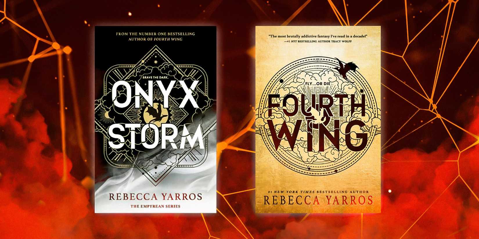 Fourth Wing and Onyx Storm by Rebecca Yarros book covers