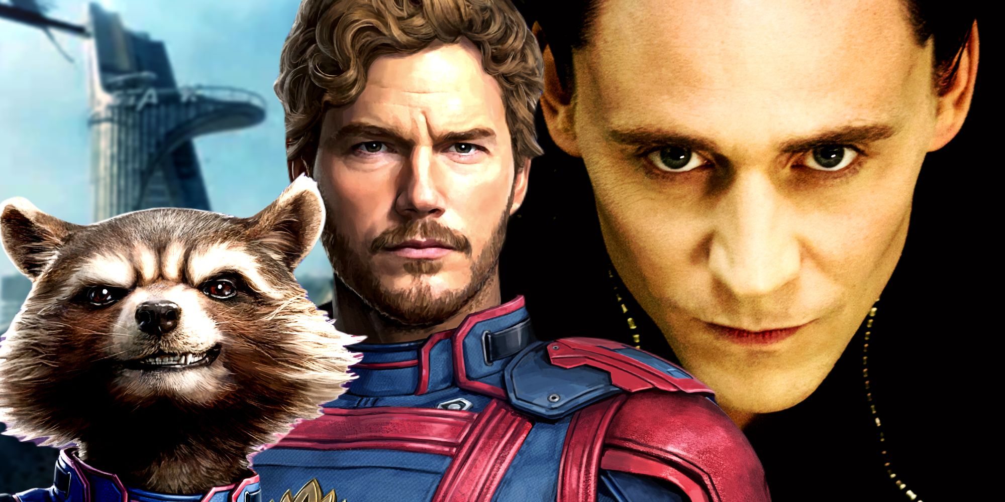 Guardians of the Galaxy's Star-Lord and Rocket Raccoon face Loki in Phase 1's The Avengers in front of the Stark Tower