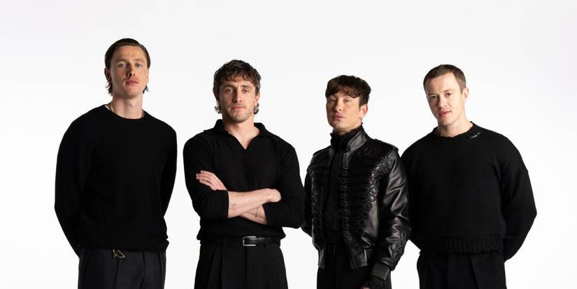 Harris Dickinson, Paul Mescal, Barry Keoghan, and Joseph Quinn ᴀssembled against a white backdrop for the Beatles movie promotion
