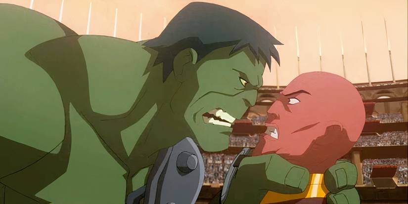 Hulk grabs Red King by his throat in Planet Hulk