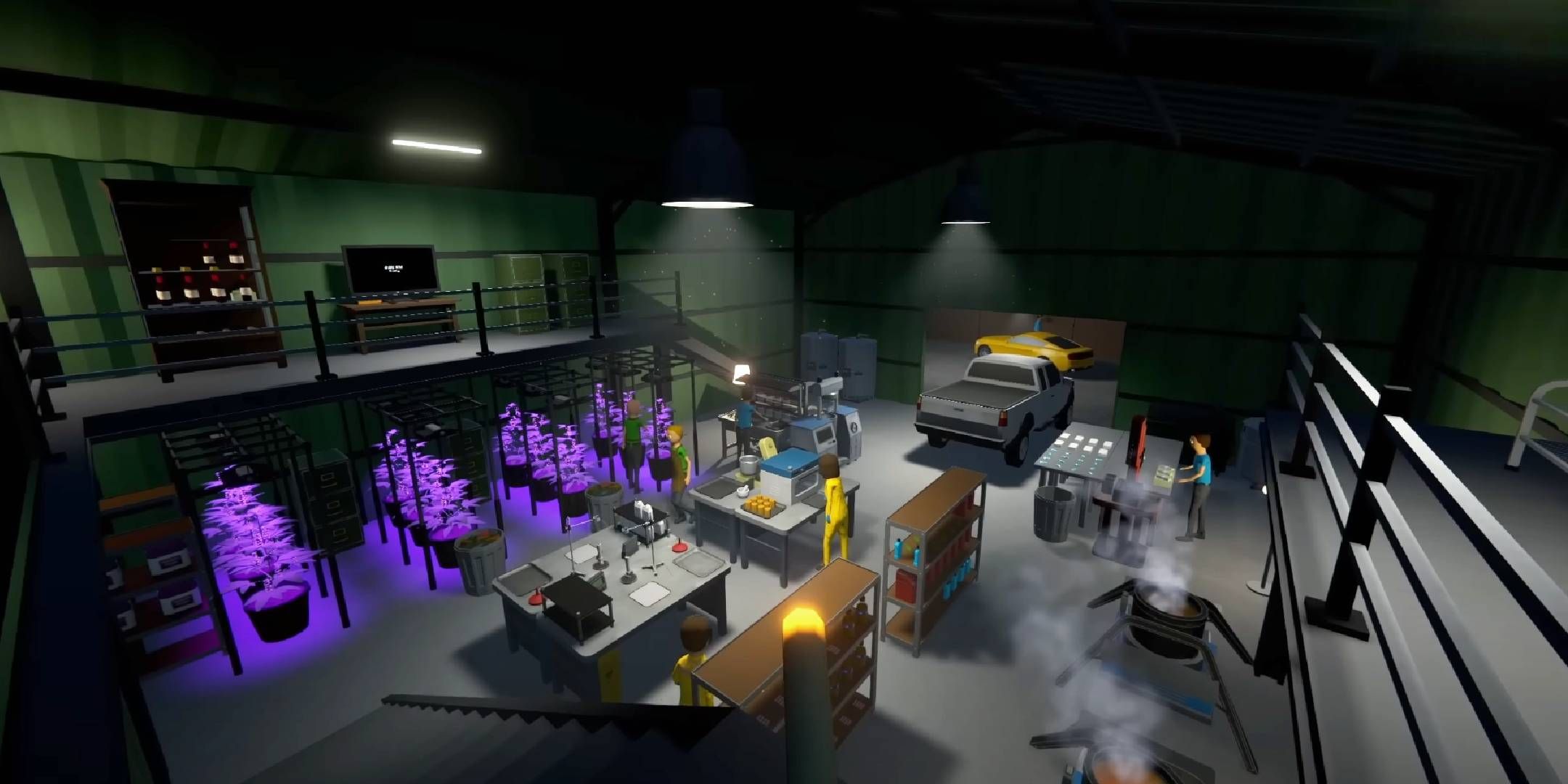 Schedule 1 drug kingpin looking out over manufacturing area