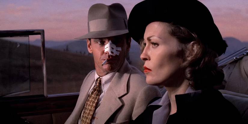 Jack Nicholson and Faye Dunaway as Jake Gittes and Evelyn in a car in Chinatown