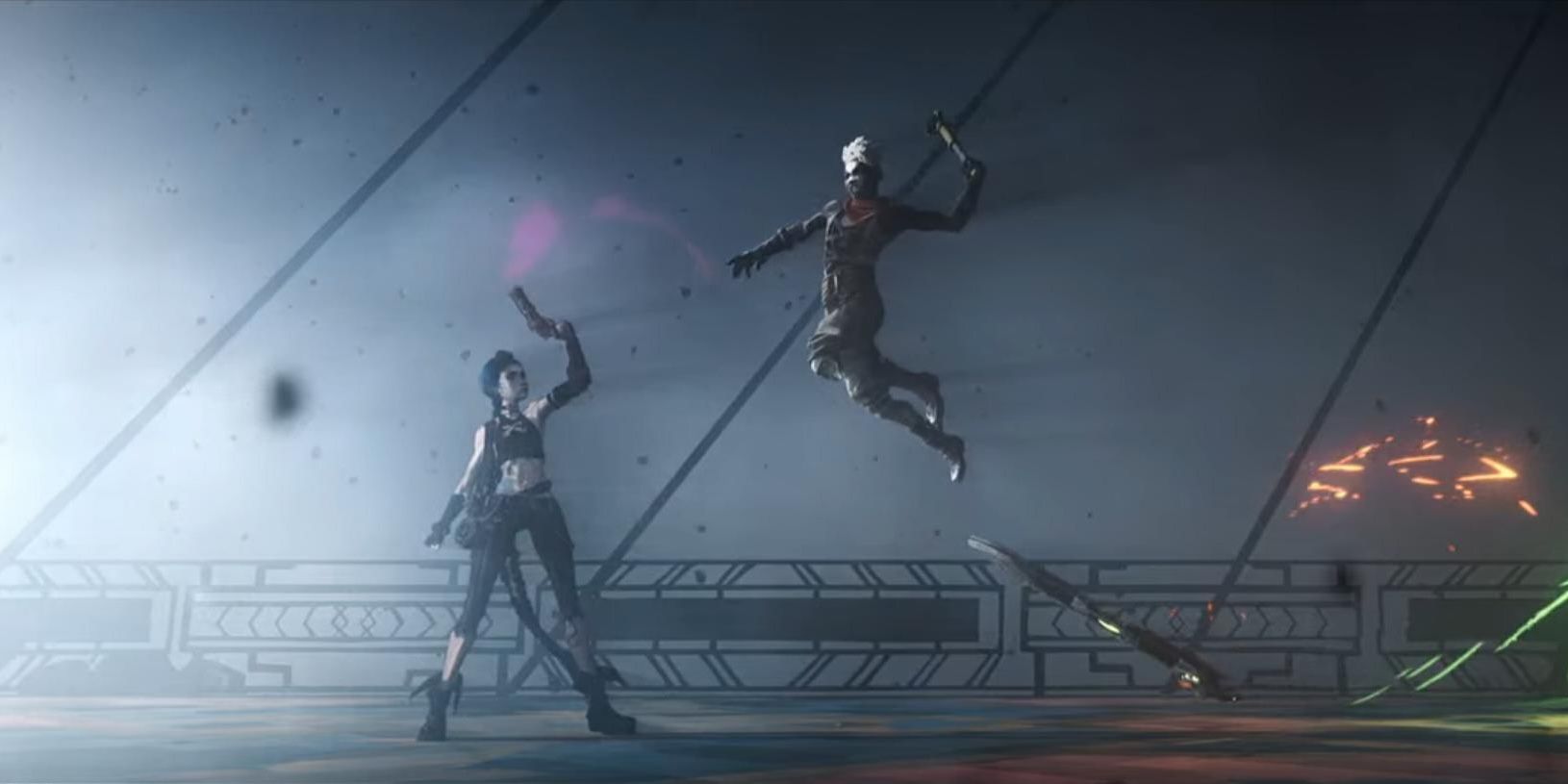 Jinx e Ekko lutando em Arcane