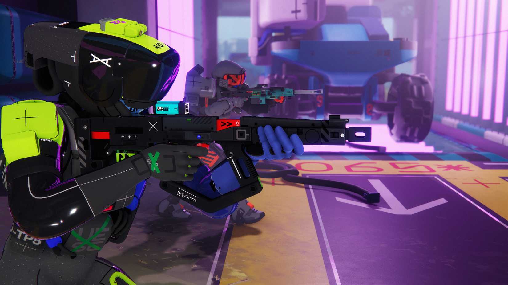 Marathon two Runners advance through a building