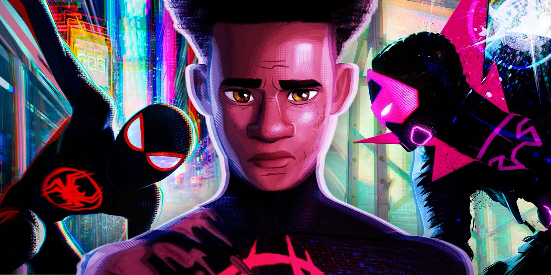 Miles Morales in Beyond the Spider-Verse Masked and Unmasked Next to the Prowler