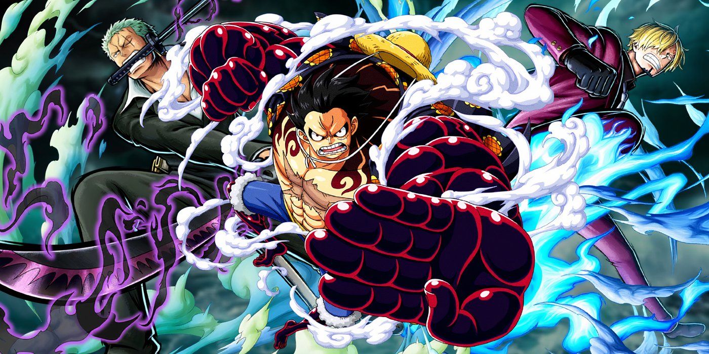 One Piece Zoro, Luffy in Gear 4 and Sanji in Fighting Poses