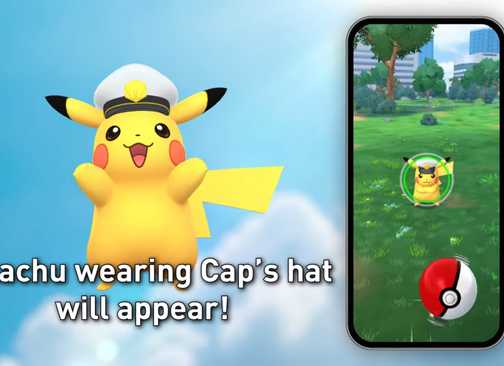 Pikachu wearing Caps hat shown on phone in Pokemon GO