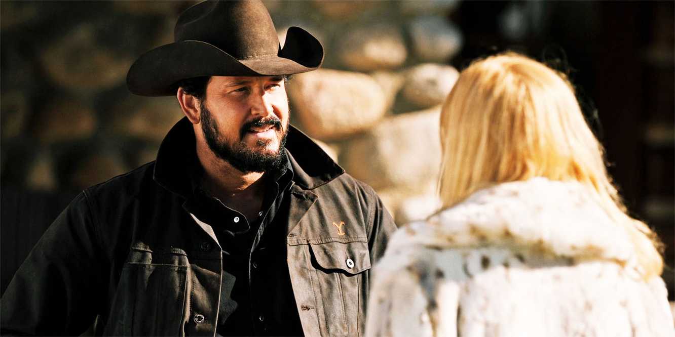 Rip looking at Beth in Yellowstone season 4, in the morning