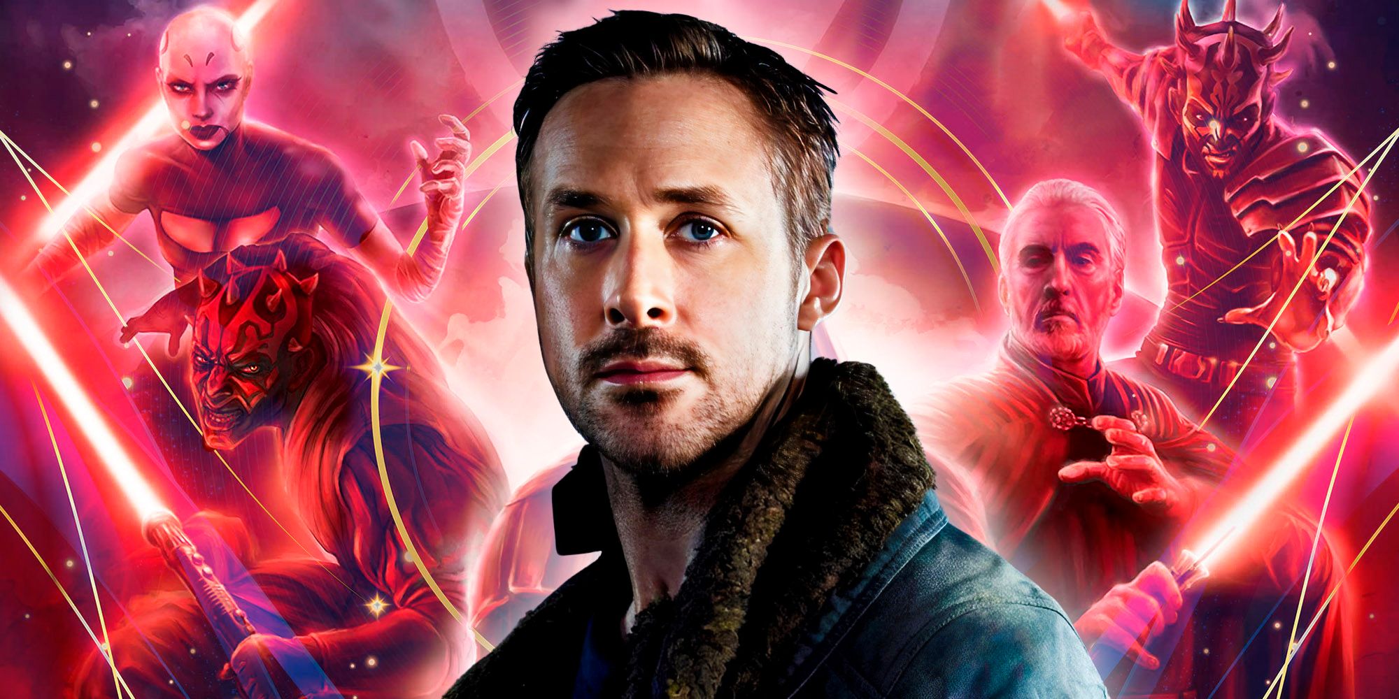 Ryan Gosling in the foreground and a bunch of Sith in the background