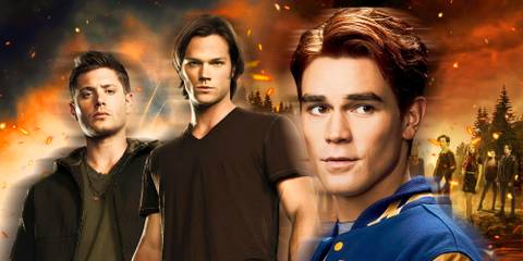 Jensen Ackles and Jared Padalecki as Dean and Sam Winchester in Supernatural and KJ Apa as Archie in Riverdale