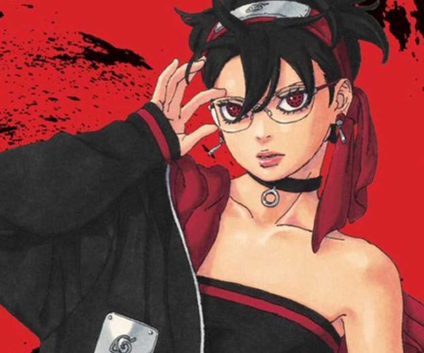 Sarada from Boruto Two Blue Vortex using her Mangekyo Sharingan