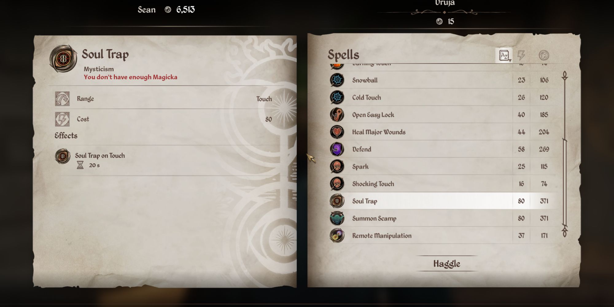 Buying the Soul Trap spell in Oblivion Remastered