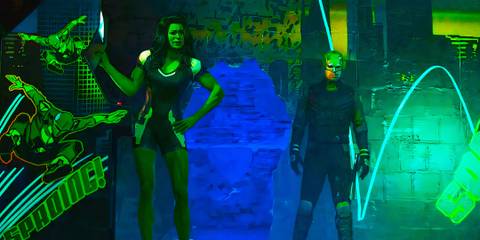 She-Hulk and Daredevil in Leapfrog's lair in She-Hulk Attorney at Law
