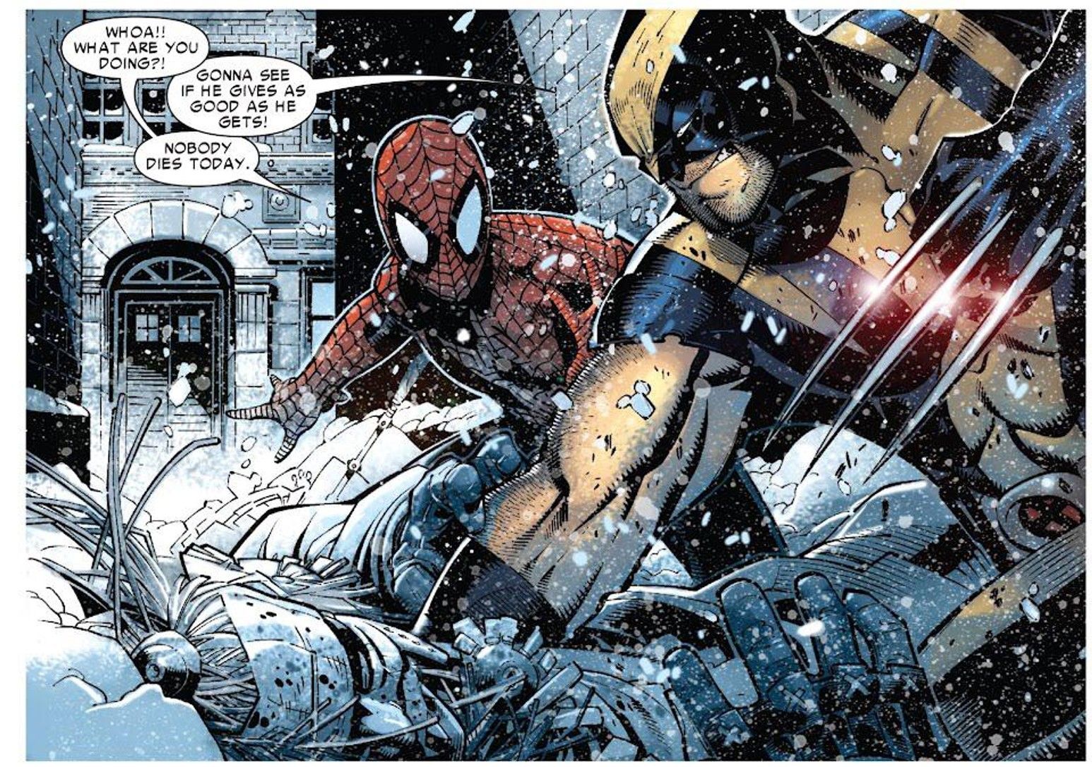 Spider-Man tells Wolverine that nobody dies today