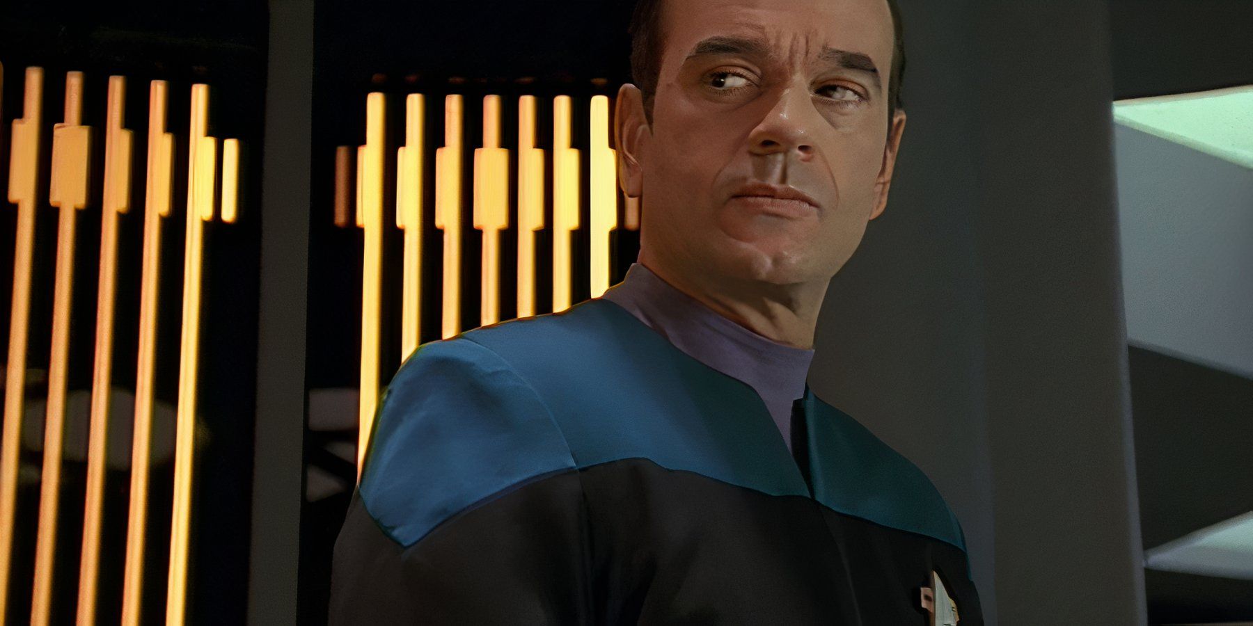 The Doctor (Robert Picardo) glares at a ridiculous request to sing in Star Trek Voyager Phage