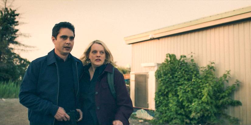 Nick (Max Minghella) and June (Elisabeth Moss) looking scared in The Handmaid's Tale Season 6 Ep 3