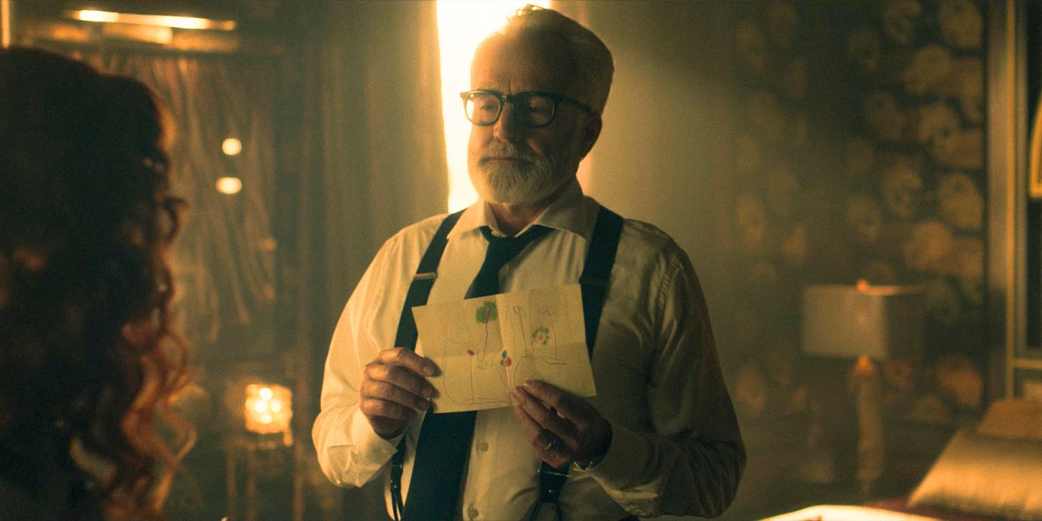 Commander Lawrence (Bradley Whitford) showing Janine a drawing that Angela / Charlotte made in The Handmaid's Tale Season 6 Ep 4