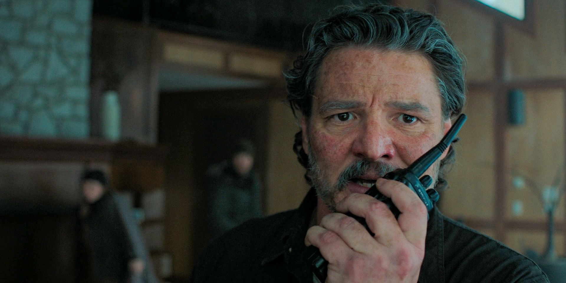 Joel Miller (Pedro Pascal) speaking on the radio in The Last of Us Season 2 Ep 2