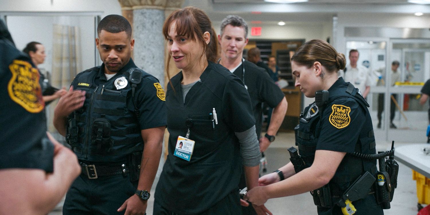 Dr. McKay (Fiona Dourif) being arrested by the police in The Pitt Season 1 Ep 15
