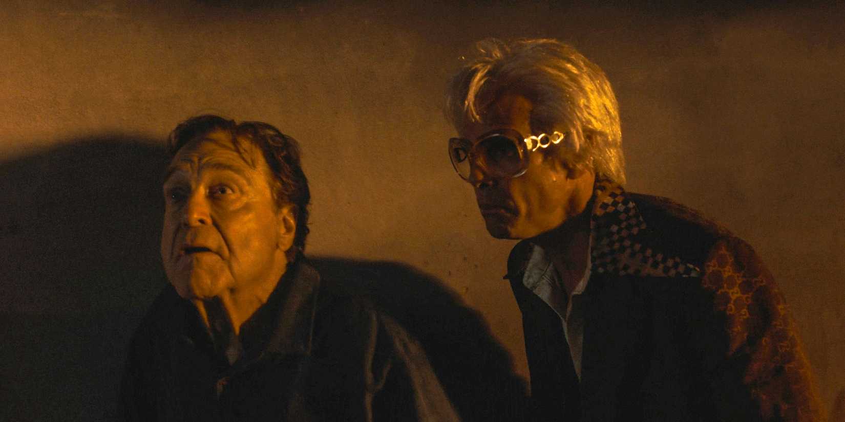 Eli (John Goodman) e Baby Billy (Walton Goggins) tentando escapar do sequestro de Cobb em The Righteous Gemstones Temporada 4 Episódio 8