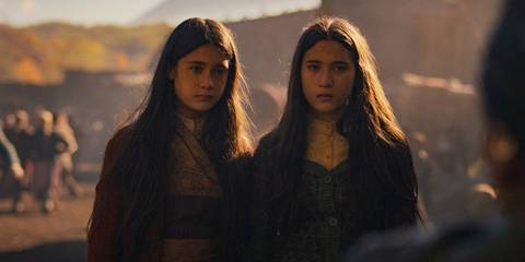 Bode Cauthon (Litiana Biutanaseva) and Eldrin Cauthon (Lilibet Biutanaseva) with a sad expression in The Wheel of Time Season 3 Ep 7