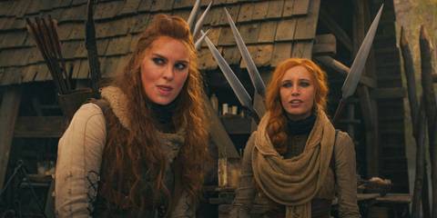 Bain (Ragga Ragnars) and Chiad (Maja Simonsen) with playful looks in The Wheel of Time Season 3 Ep 7