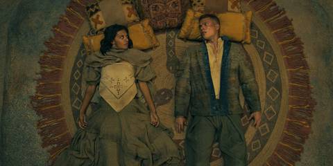 Egwene Al'Vere (Madeleine Madden) and Rand al'Thor (Josha Stradowski) wake up from their meditation in The Wheel of Time Season 3 Ep 8